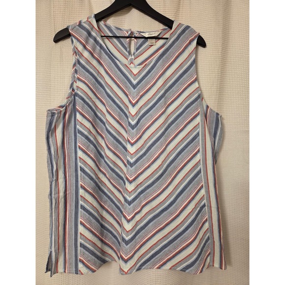 Cj Banks Women's 1X Striped Sleeveless Top Blouse Red White Blue Casual - Picture 1 of 5